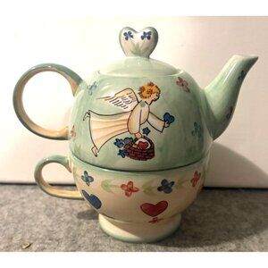 Mesa International Green Tea Pot  For One Harmony Angel Heart Design  # 3317